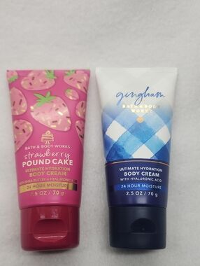 Bath & Body Work Gingham & Strawberry Poundcake Body Creams Set